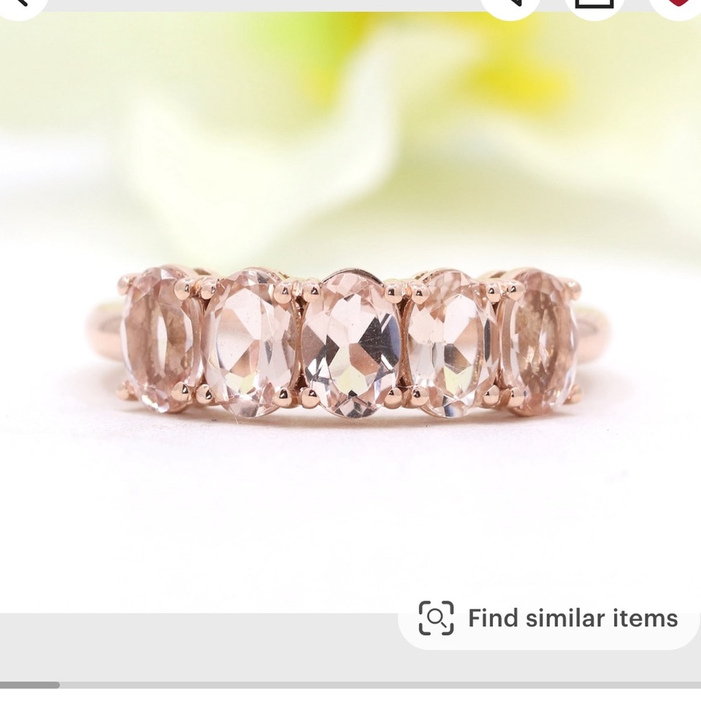 14K Peachy 5 stone morganite wedding band in rose gold oval Morganites